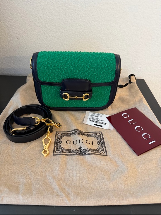 Gucci Handbags - Gucci Casy Wool Azalea Calfskin Mini Horsebit 1955 Handbag NEW